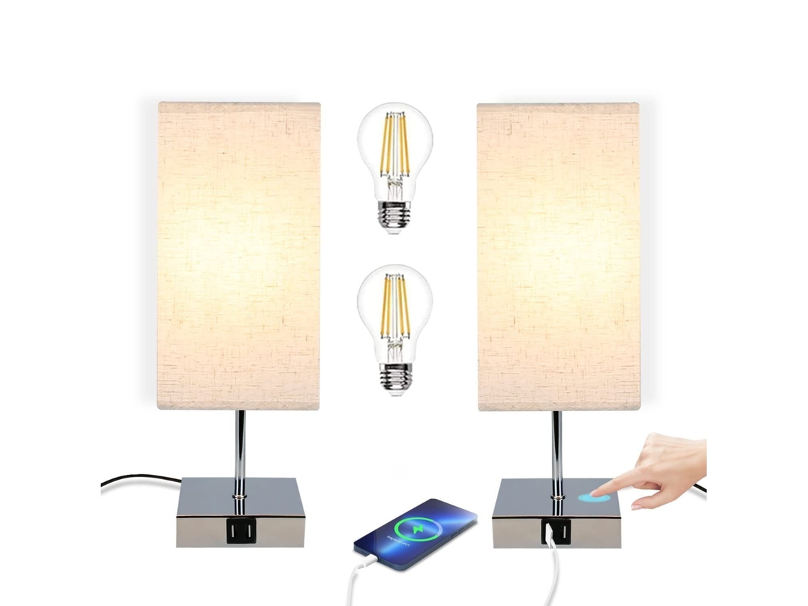 Lámpara de noche vintage Nettlife E27 regulable con función táctil y carga USB, LED intercambiable