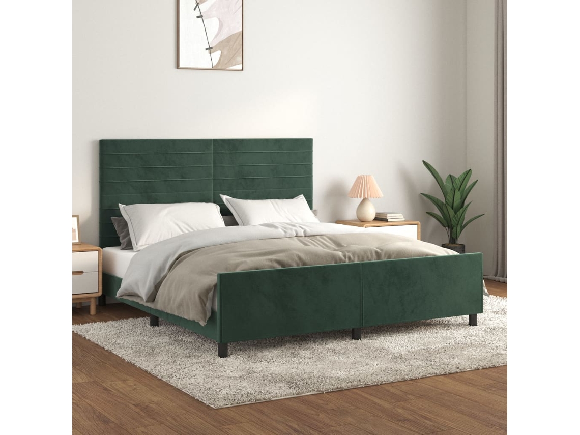 Estructura Cama Sin Colchón Terciopelo Verde Oscuro 160x200 Cm