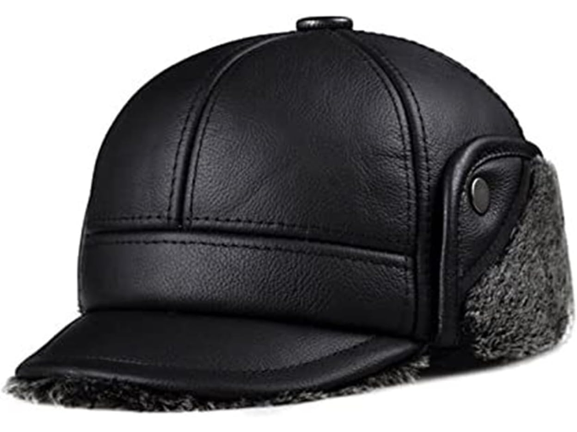Casquette De Baseball Réglable En Cuir Véritable For Homme – Plate Fausse Fourure Solide (café, Xl)