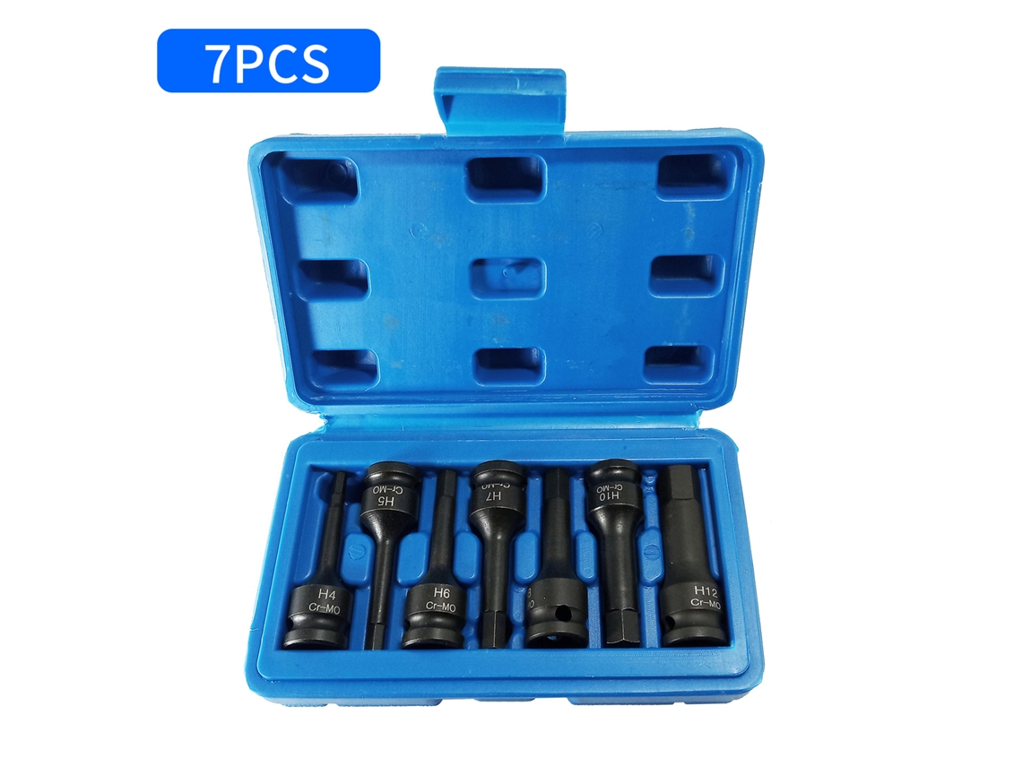 Juego De 7 Puntas De Vaso Hexagonales Métricas De Acero Al Cromo-molibdeno De 3/8 De Pulgada (4 Mm A 12 Mm) Para Llave De Impacto.