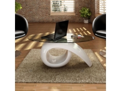 Mesa de Centro de Apoyo con Tablero Oval de Vidrio Blanco Brillante