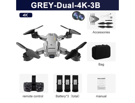 Dron Q6 con cámara dual 4K HD, cuadricóptero plegable (3 baterías - Duración de la batería: 15 min - Gris) YIZHOOD