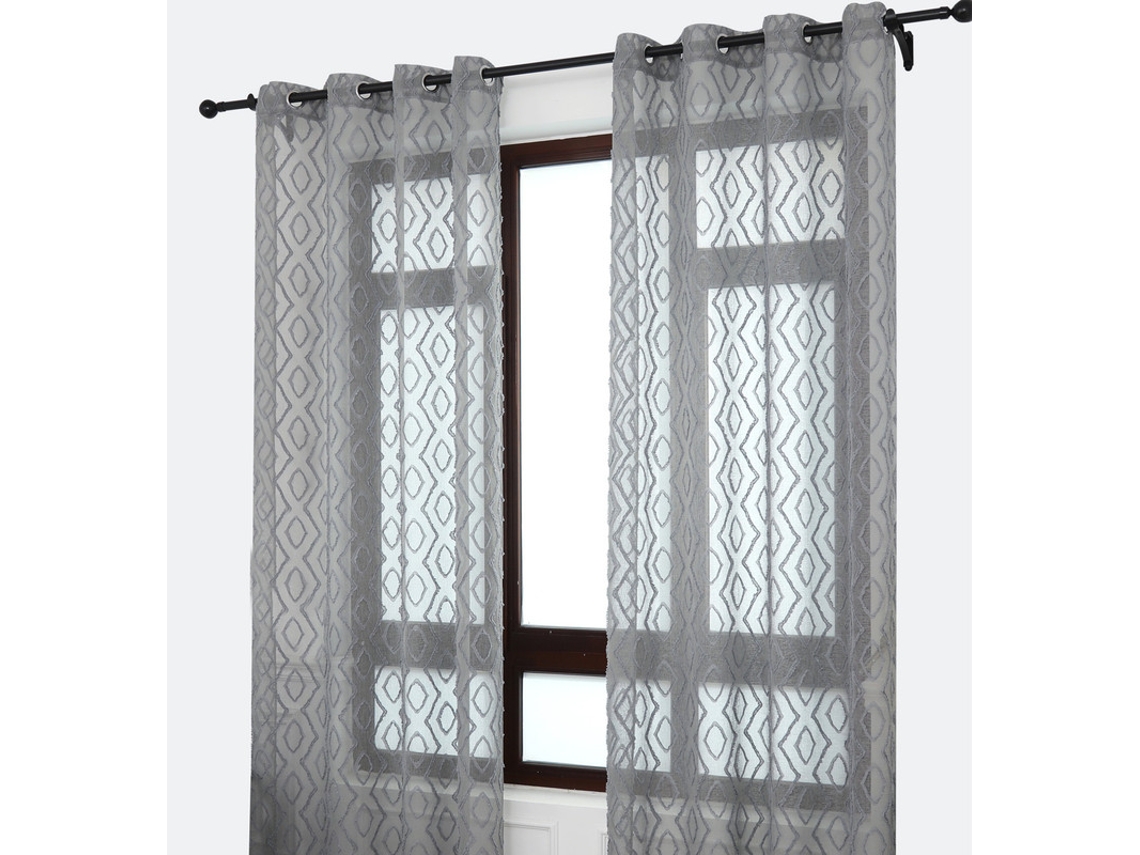 Cortina bordada rombos relieve 140 x 260 cm Blanco gris - Individual