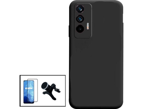 Kit Protector de Cristal Templado 5D Full Cover, Funda Silicona Liquida y Soporte Magnético de Coche Reforzado Realme GT Neo Flash PHONECARE Negro