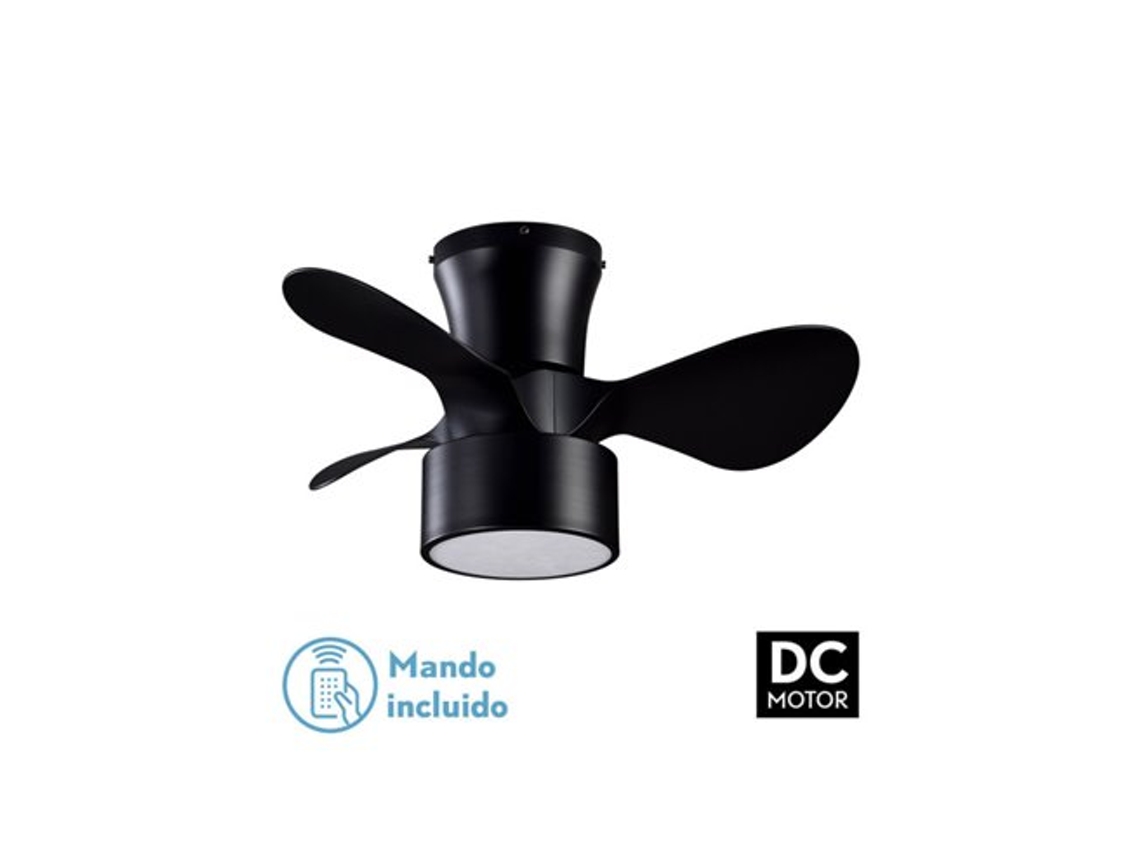 Ventilador DC 24w Kos Negro 3 Aspas 60d 6 velocidades 2390lm 3000-4500-6000k con remoto, Memoria Y Temporizador FABRILAMP