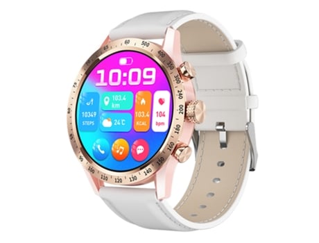 Reloj inteligente SHAH ARPAN HT20 con monitorización de frecuencia cardíaca y presión arterial, deportivo, borde dorado (cuero blanco)