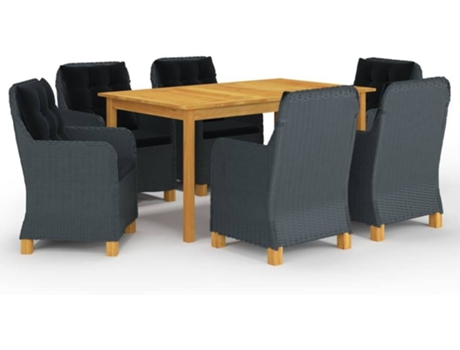 Conjunto 7 de comedor para jardín de VIDAXL gris oscuro