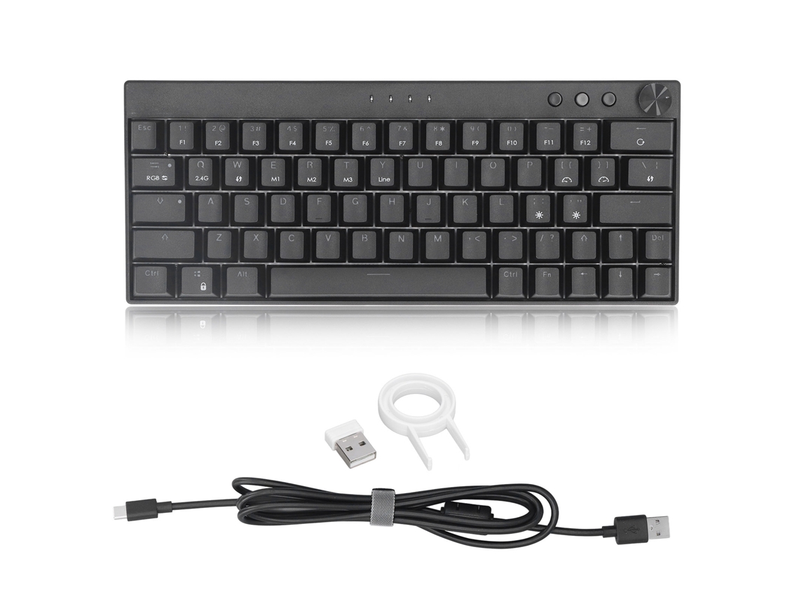Teclado Mecánico Inalámbrico Con 3 Modos, 64 Teclas, Perilla Rgb, Interruptores Azules, Color Negro.