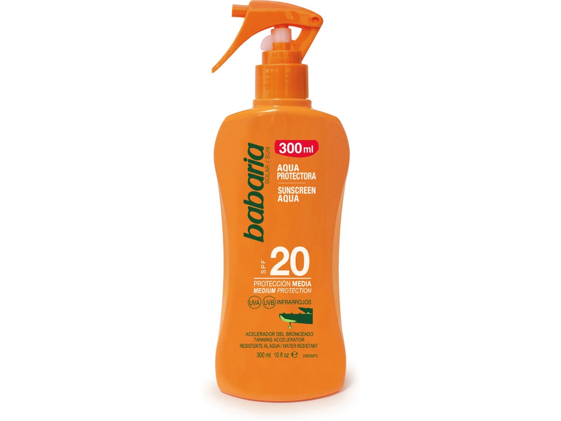 Protector Solar BABARIA Spray Acelerador Bronzeado Resistente Água Aloe Vera SPF 20 (300 ml)