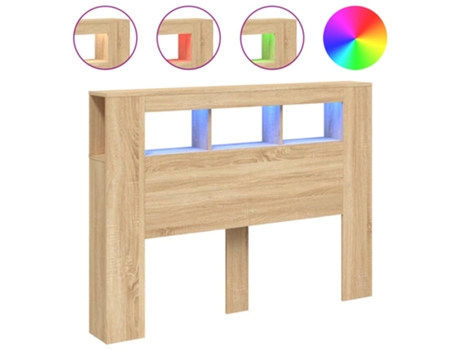 Cama con Cabecero LED Deriv Sonoma MAISON EXCLUSIVE Madera de Roble Marrón Metal (140x18,5x103,5)