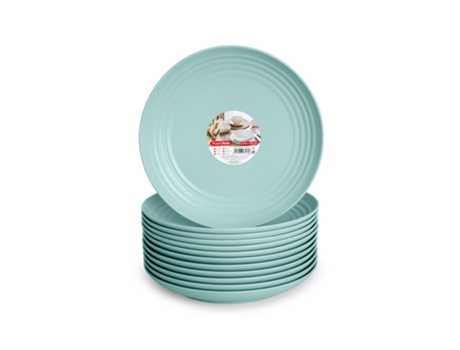 Juego de 12 Platos Llanos 20 cm Reutilizables. Ideal Fiestas. Verde PLASTIC FORTE