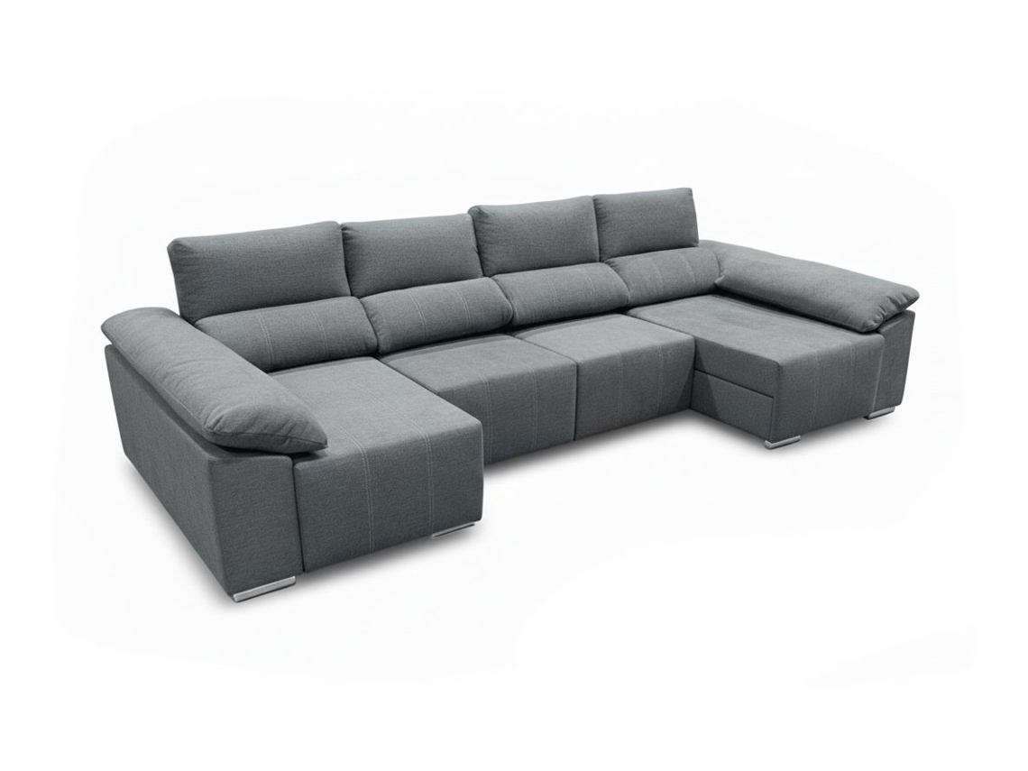 Mega Sofá Cama Barcelona Chaise Longue Con Arcon, 335cm, Gris