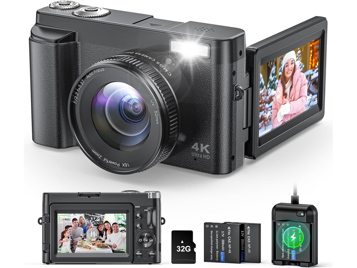 Cámara Digital 4k Para Fotografía Y Video, Enfoque Automático, Antivibración, 48 Mp, Para Vlogs De Youtube (negra)