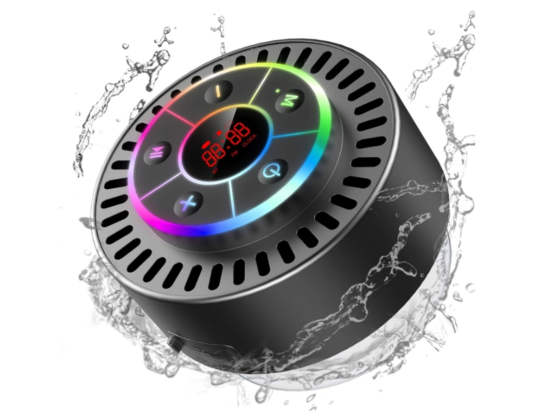 Altavoz Bluetooth Chennnls IPX7, resistente al agua, con LED, estéreo y graves, apto para ducha, playa, coche y senderismo, color negro.