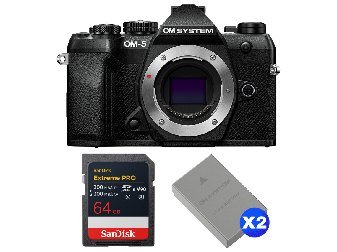 Om System Om-5 Mark Ii Negro + 1 Sandisk 64gb Extreme Pro Uhs-ii Sdxc + 2 Om System Bls-50 + Ebook “20 Consejos Para Fotos Que Impactan”