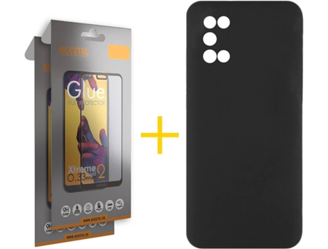 Carcasa + 2 Protectores de Vidrio Full Samsung Galaxy A03s ACCETEL Silicona Liso Negro