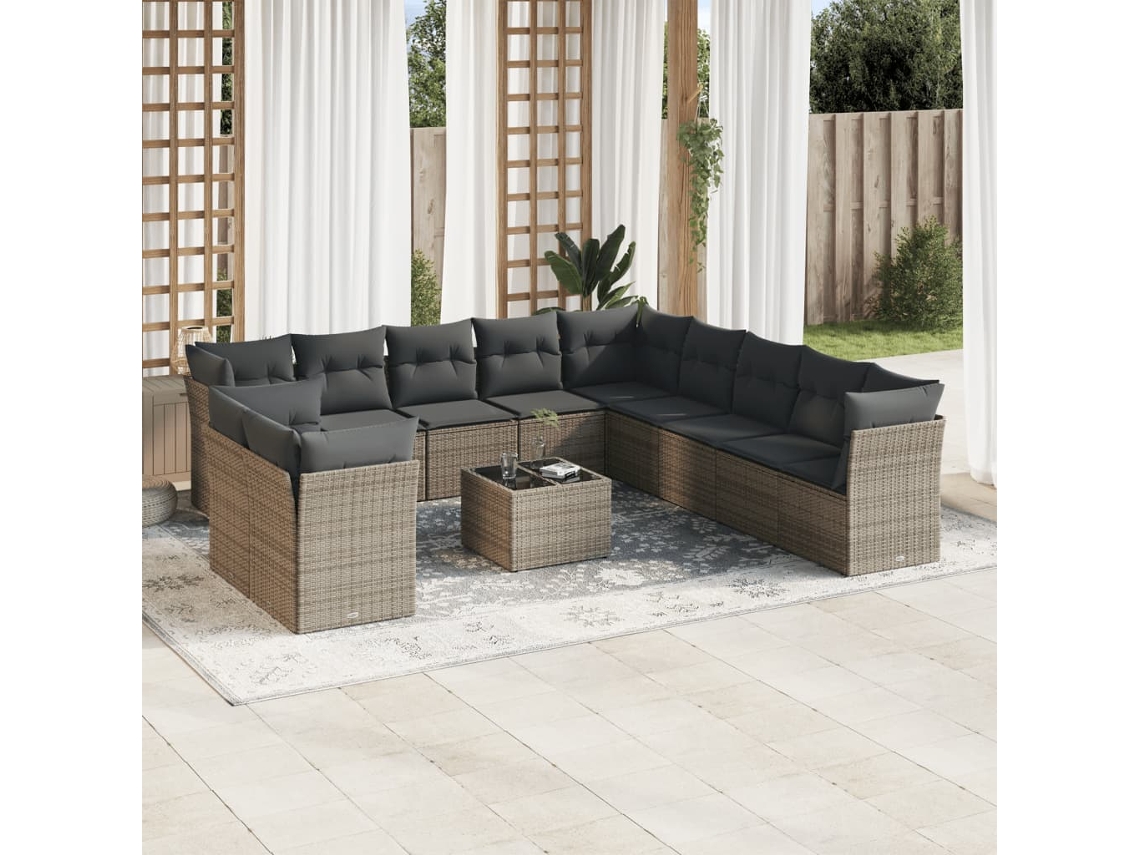 Conjunto de sofá de jardín de 12 piezas con cojines, ratán gris, DKD Home Decor