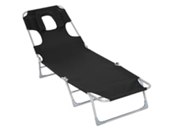 Sillón De Lectura Con Orificio, Respaldo Ajustable En 5 Posiciones, Estilo Playero, 182x56x28cm, Negro.