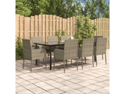 Juego de comedor de jardín de 9 piezas con cojines de mimbre negro/gris de DKD Home Decor