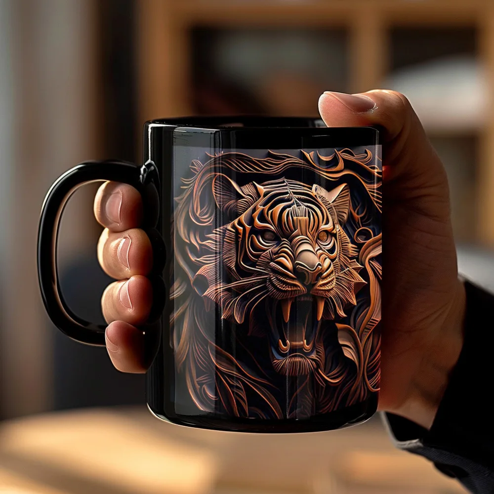 (diseño Tigre 1, 330 Ml) Taza De Café De Cerámica Con Diseño De Animales, Taza De Té Con Leche 3d, Taza De Desayuno Creativa