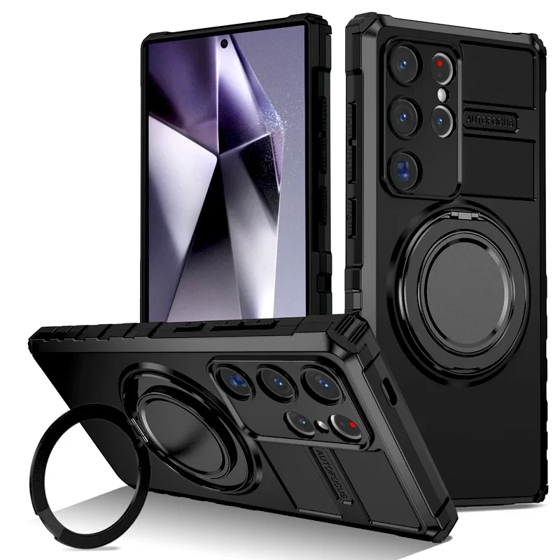 (negro, Galaxy S23 Fe) Elegante Funda Protectora A Prueba De Golpes Para Samsung, Con Soporte Giratorio De Carga Magnética.