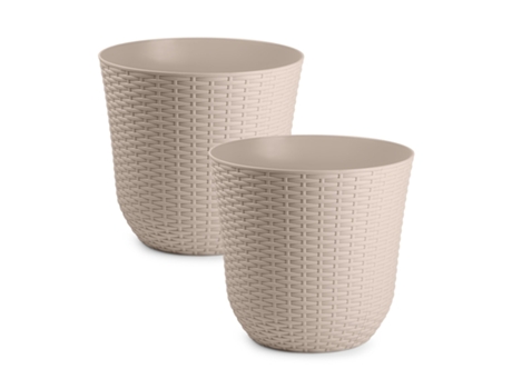 PLASTIC FORTE Rattan - Lote de 2 Macetas Decorativas 33 cm. Uso Interior y Exterior. Marrón