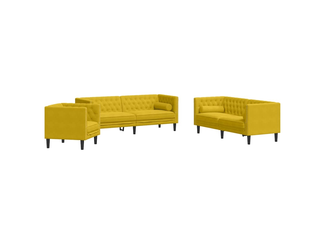Maison Exclusive - Set De Sofás Chesterfield Y Cojines 3 Pzas Terciopelo Amarillo