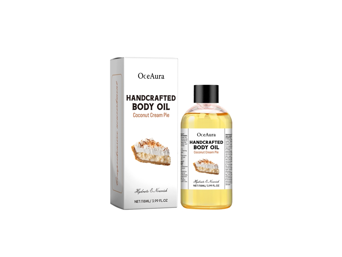 El aceite corporal Oceanaura Coconut Pudding hidrata y nutre la piel, dejándola suave y tersa.
