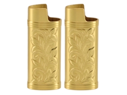 Estuche Para Encendedor Retro De 2 Piezas, Compacto, Con Estampado Floral 3d, De Aleación De Zinc, Funda Protectora Dorada