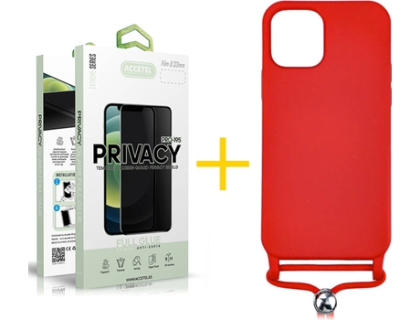 Kit Carcasa y Protector Cristal 1X Privacy Iphone 12 Mini Accetel Gel Rope Rojo