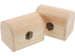 Tesoros Madera Natural 2 Piezas Tamaño Mediano 12x8x9 Cofre Artesanal Retro Almacenamiento Decorativo Joyas