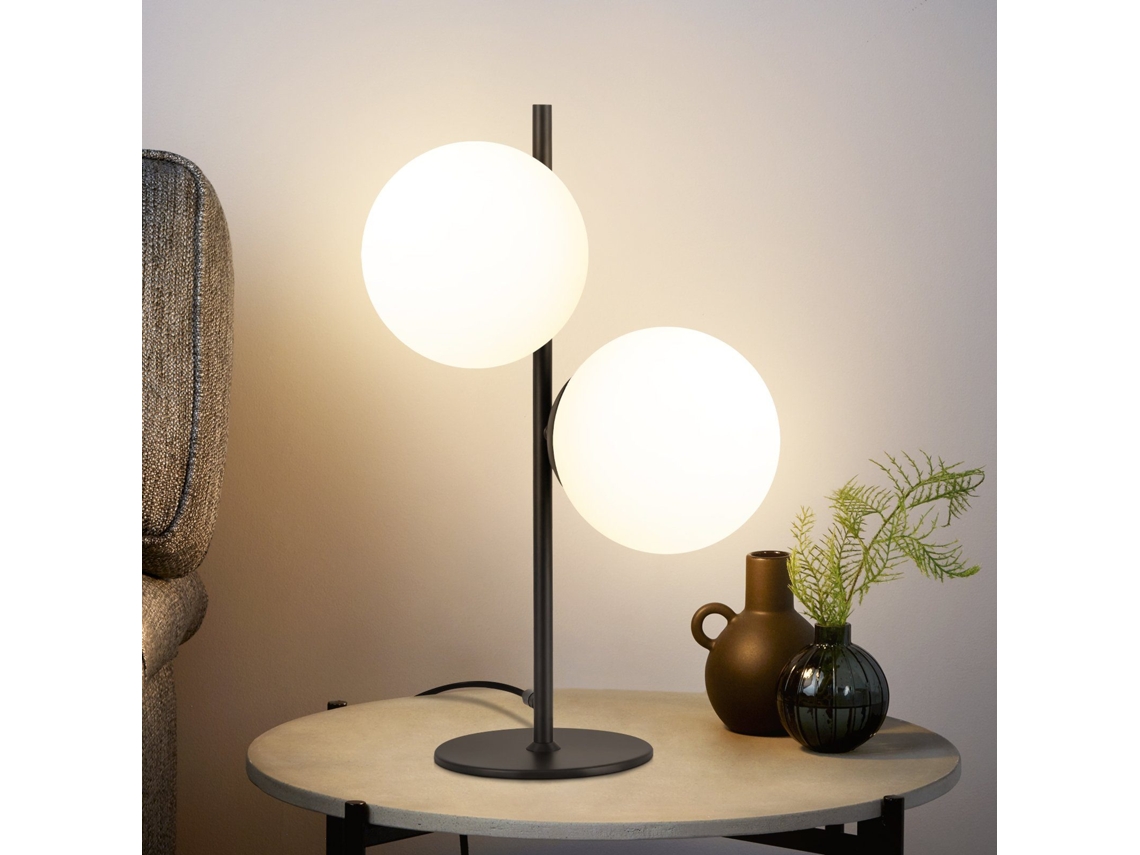ZMH Lámpara de noche negra Nocheureau para salón - E27 diseño moderno en metal vintage cristal 2 llamas con interruptor para dormitorio oficina
