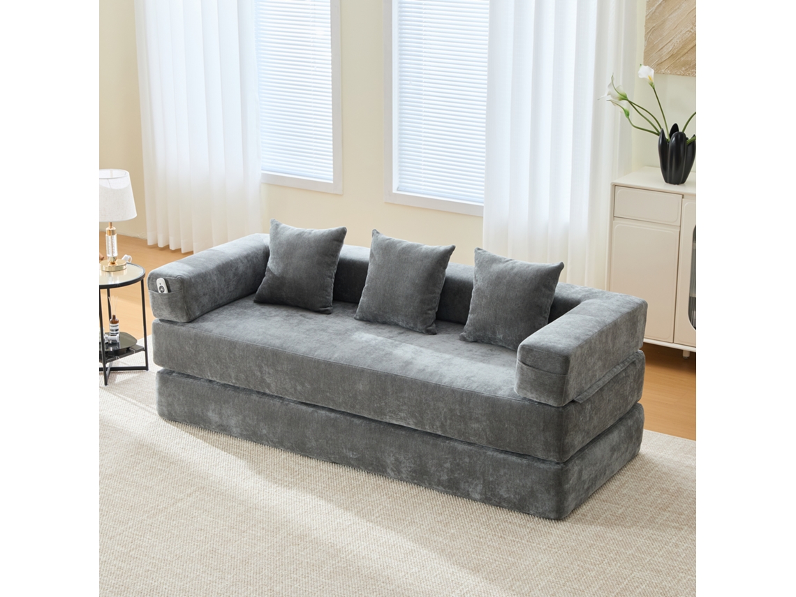 Sofá Modular 2 Plazas - Chenilla, Superblando, Con Bolsillos Laterales - Gris Oscuro