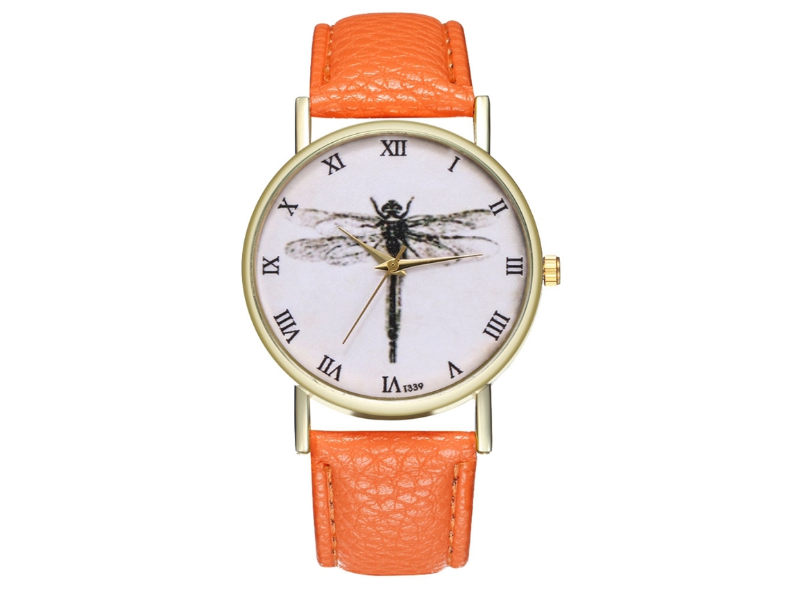 Reloj De Pulsera Analógico De Cuarzo Para Parejas/negocios Con Correa De Cuero Naranja.