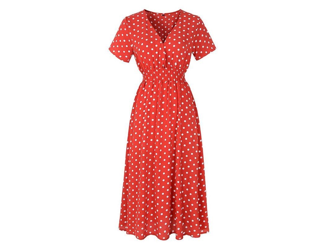 2026-vestido Midi De Chiffon Boho Con Estampado Floral Cuello V Corto Mangas Verano Playa Mujer