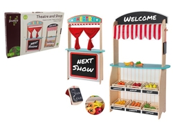 Teatro de madera y tienda de juguetes con accesorios 2 en 1 para juegos de simulación