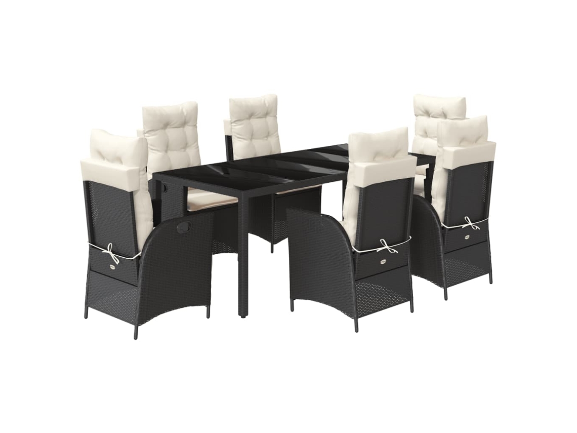 Maison Exclusive - Set De Comedor De Jardín 7 Pzas Y Cojines Ratán Sintético Negro