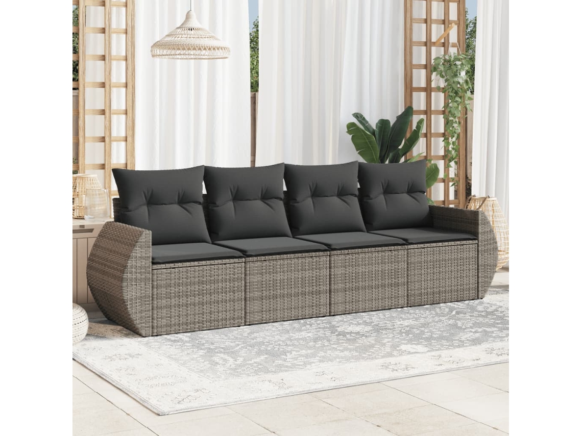 Conjunto de sofás de jardín de 4 piezas DKD Home Decor con cojines de mimbre gris
