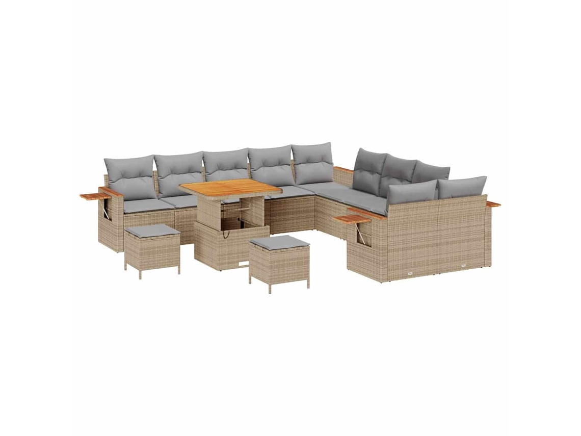 Maison Exclusive - Conjunto de sofás de jardín de 13 piezas en beige y gris claro