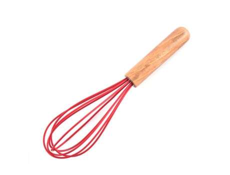 Batidor de silicona con mango de madera - Cabezal de batidor con mango de madera - Batidor para masa de panqueques rojo ZMDECQNA