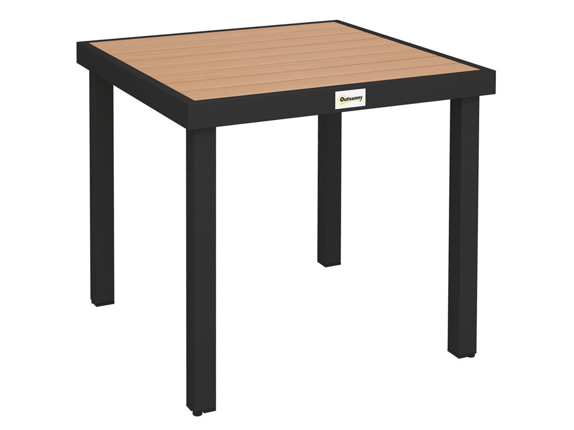 Mesa Jardín,plástico,78x78x74cm,impermeable,estructura Aluminio,4 Personas,madera Natural