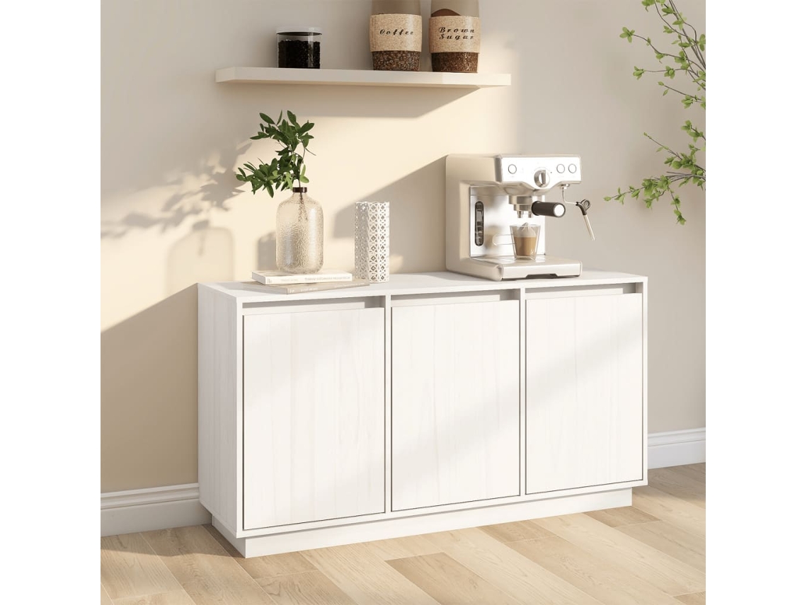 Aparador De Madera Maciza De Pino Blanco 111x34x60 Cm