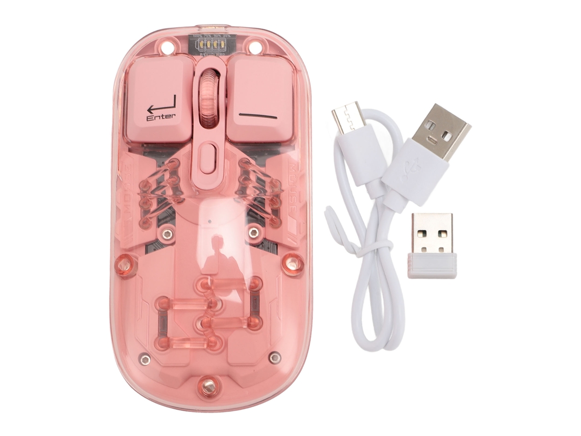 Mouse Sem Fio Transparente Dual Mode 2.4g Bt5.0 Rgb Recarregável 400mah Para Escritório Rosa
