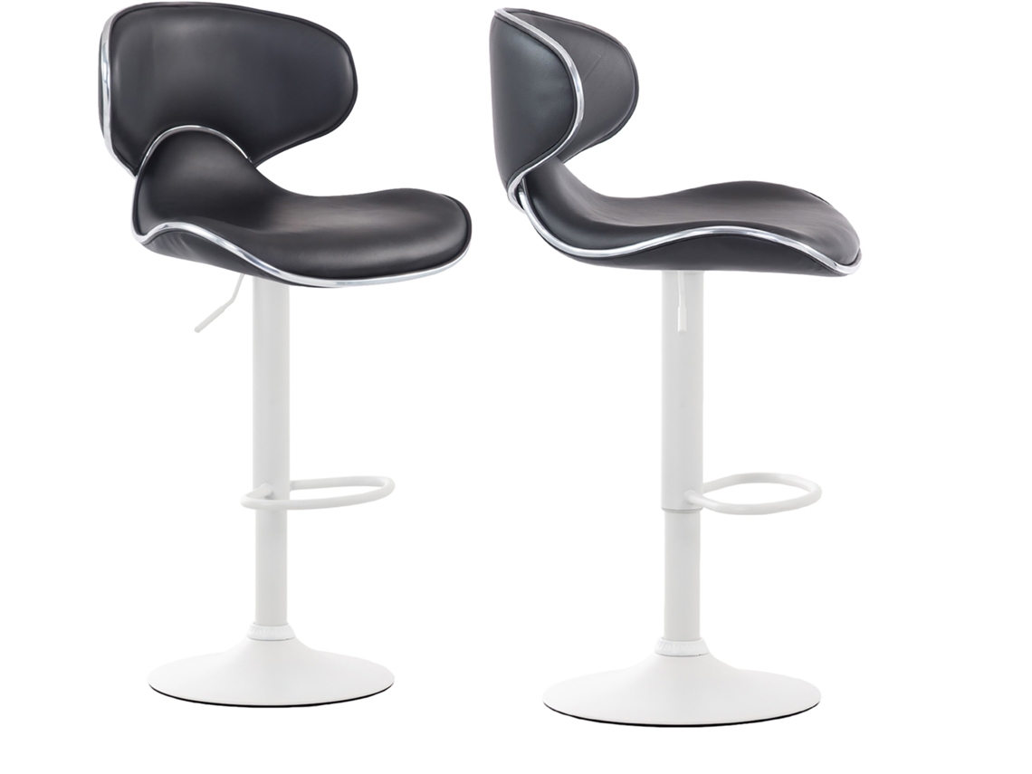 Juego de 2 taburetes de bar de diseño contemporáneo con patas de metal blanco mate y asientos de material sintético negro 10_0000355