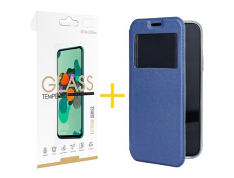 Pack 1 X Película de Vidrio Templado 2.5D Funda GANDY por Samsung Galaxy A41 Flip Cover GANDY Azul GANDY