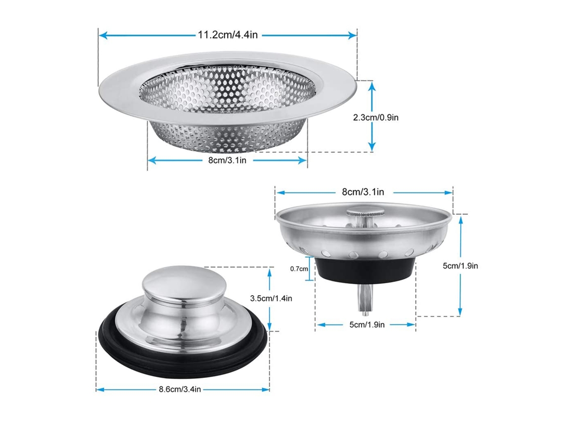 Filtros de tapón de fregadero de acero inoxidable para evitar obstrucciones