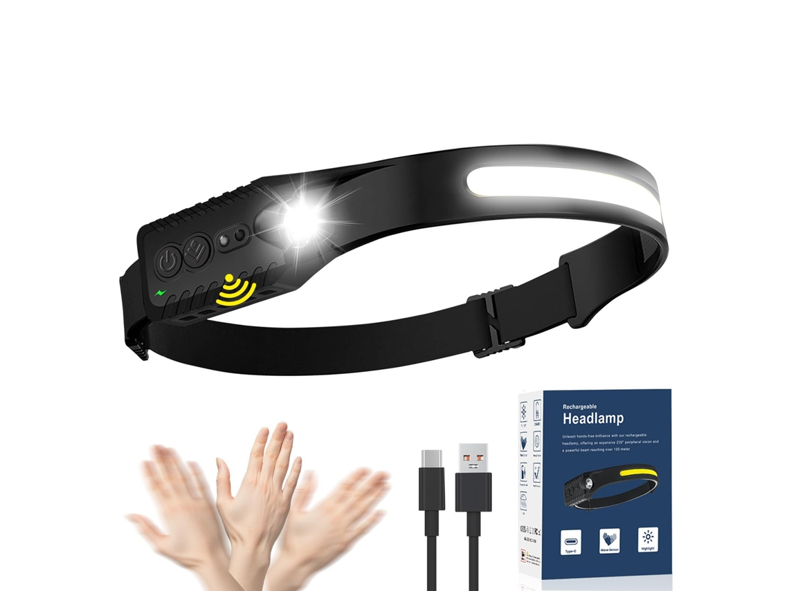 Linterna Frontal Recargable, 5 Modos, Con Sensor De Movimiento. Para Adultos Que Practican Running Y Acampada. Czhhmart