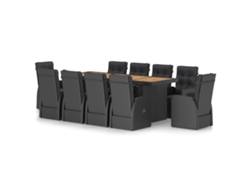Maison Exclusive - Juego de comedor de exterior de 11 piezas con cojines de mimbre negro