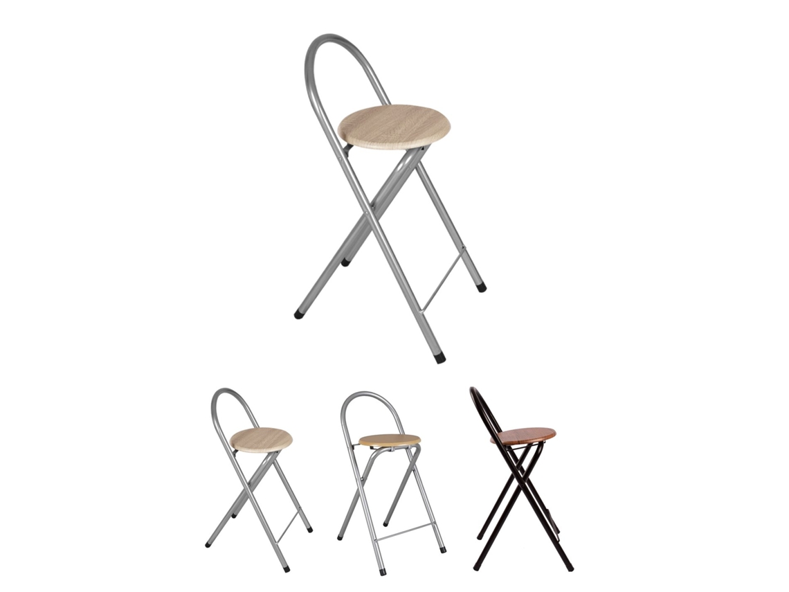 Taburete Plegable 80x40x45 Cm - Elegante Y Duradero En Negro Y Plata Con Reposapiés, Ideal Para Cocina Plata / Haya Pack 2 Uds