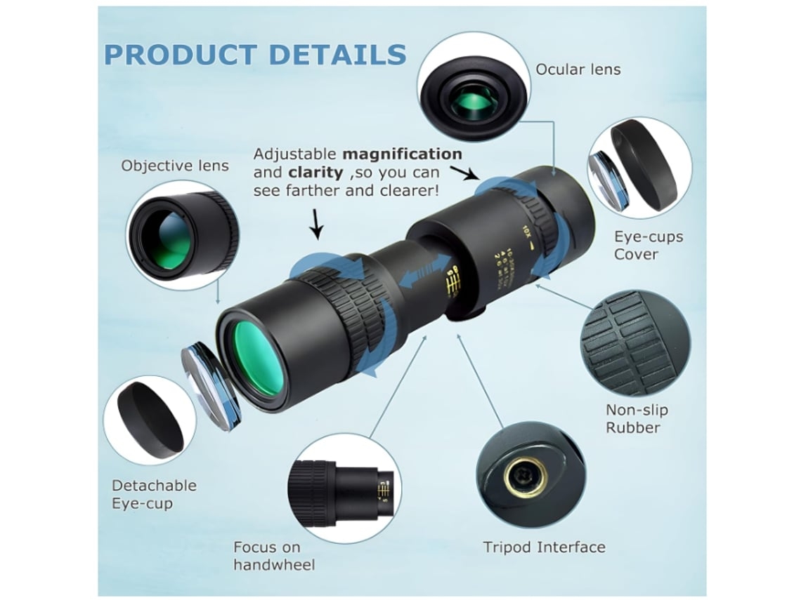Telescopio monocular Chennls 300x40 para adultos, compacto, con zoom de alta potencia para smartphones, color negro